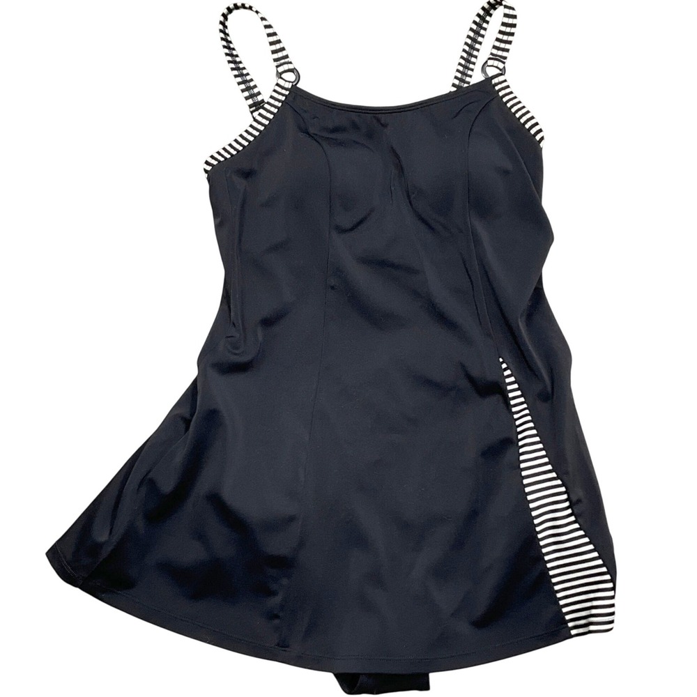 Amoena Swim Dress‎ Women 8C Black White 1 Pc Stripe Pad Bra Faro SD 70808